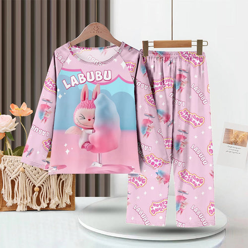 LABUBU Baby Pajama Set - "Exciting Macaron" Pink Milk Silk Sleepwear