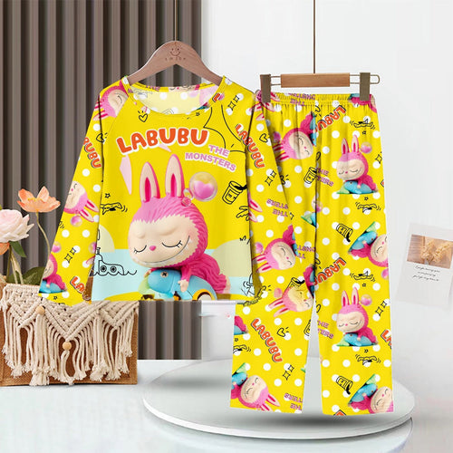 LABUBU Baby Pajama Set - "The Monsters" Bright Yellow Milk Silk Sleepwear