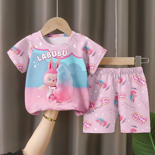 LABUBU Baby Pajama Set - "Exciting Macaron" Pink Milk Silk Sleepwear