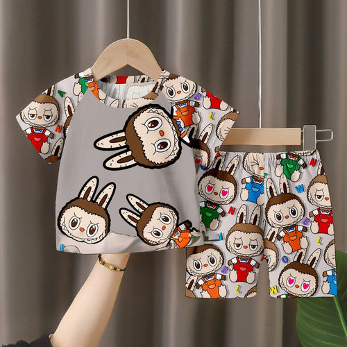 LABUBU Baby Pajama Set - Colorful Cartoon Milk Silk Sleepwear
