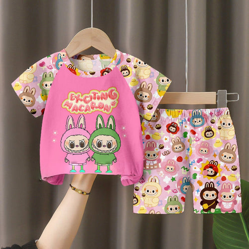 LABUBU Baby Pajama Set - Colorful Milk Silk Kids Sleepwear